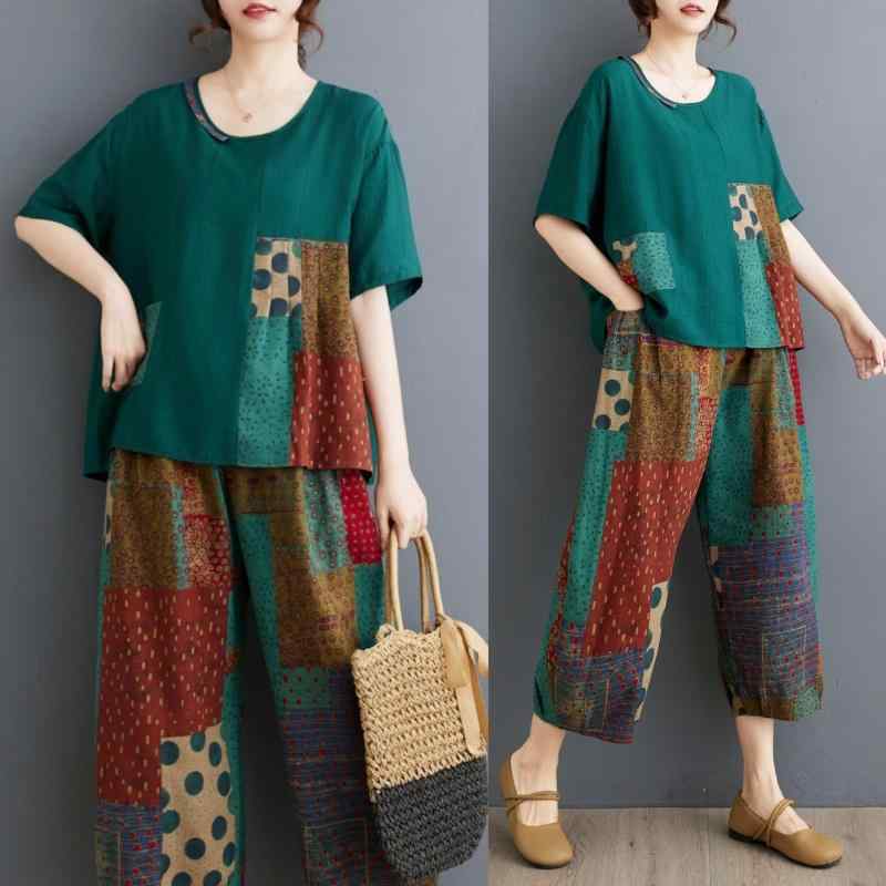 レディース ファッション おしゃれ トレンド 夏 トップス Tシャツ レトロ 大きいサイズ カジュアル パンツ セットアップ