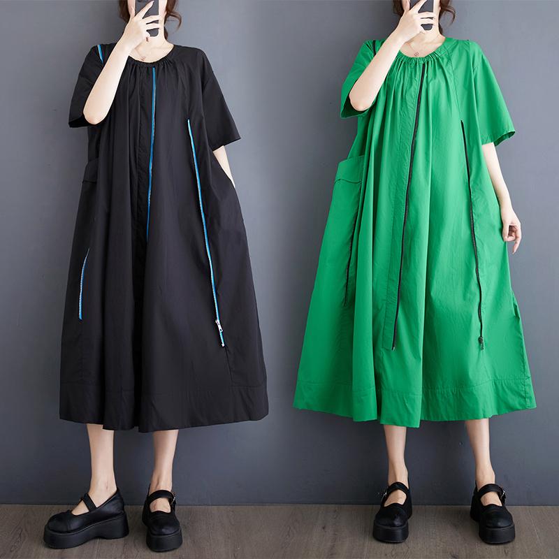 レディース ファッション おしゃれ 夏 ジッパー シンプル ドレス 半袖 スカート