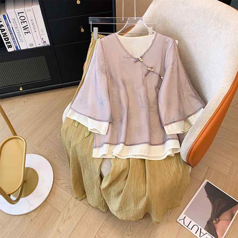 レディース ファッション おしゃれ 夏 レトロ プリント トップス パンツ セットアップ 婦人服