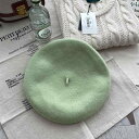 ベレー帽 レディース 秋冬 ウール ブレンド 韓国 画家 フレンチ グリーン フリーサイズ 調節可能 無地 シンプル おしゃれ ポッチ