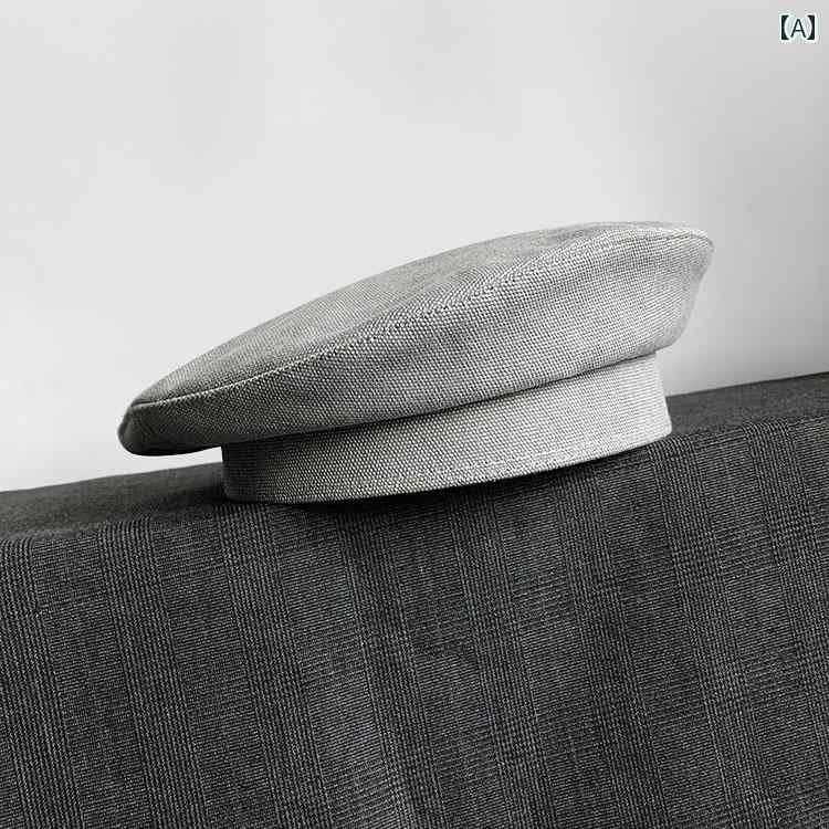 ベレー帽 レディース 画家 海軍 韓国 英国 レトロ グレー ブラウン ブラック フラットトップ 綿 おしゃれ 無地 千鳥格子 キャンバス 麻 PU