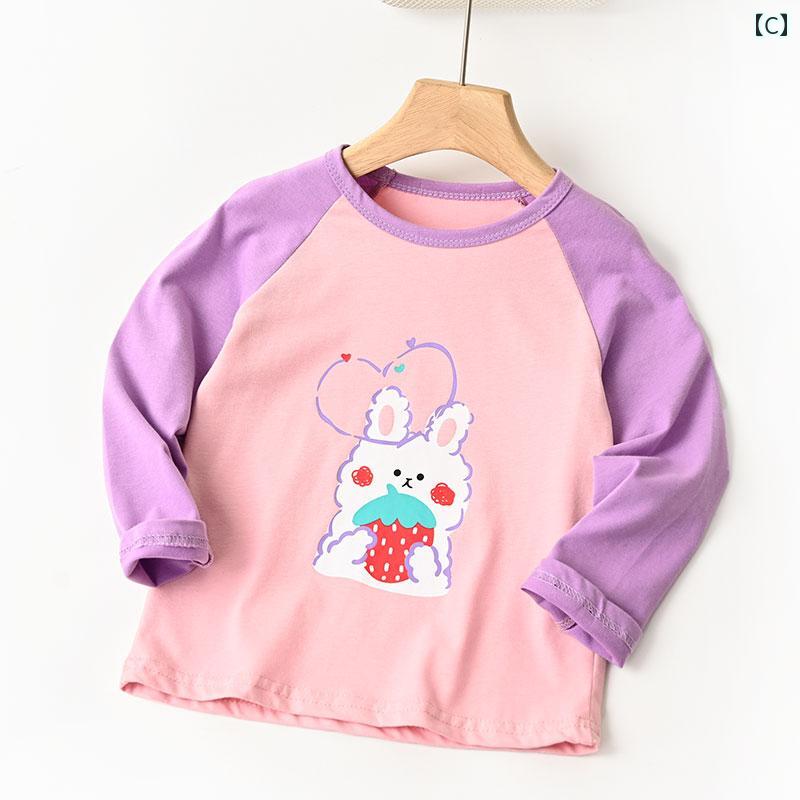 tシャツ キッズ 子供服 女の子 ロンT 長袖 コットン ラウンドネック ラグランスリーブ 春秋 ホワイト ピンク ブルー - 3