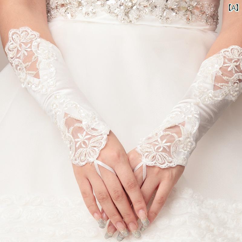 グローブ ロング 手袋 ウエディング 結婚式 ブライダル 花嫁 アクセサリー 韓国 パール レース 薄手 涼しい 指し 白 赤