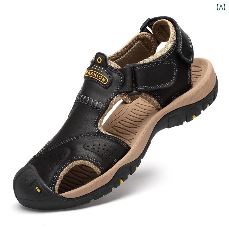 サンダル メンズ アウトドア シューズ 夏 滑りにくい 革 防水 カジュアル スポーツ ビーチ ブラック ブラウン カーキ
