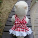 犬服 ドレス スカート ワンピース ドッグウェア かわいい おしゃれ ペット 小型犬 猫 春夏 薄手 涼しい レッド チェック