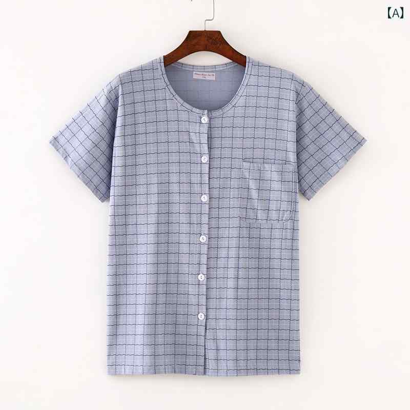 メンズ 半袖 トップス ファッション 春夏 パジャマ 綿 前開き 薄手 涼しい ゆったり 大きめサイズ ブル..