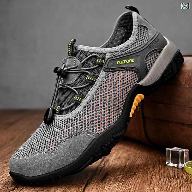 Men's Trekking Shoes, Hiking Boots, Sneakers, Outdoor, Hiking, Mesh, Summer, Breathable, Comfortable, Non-slip, Casual, Sporty, Gray, Black