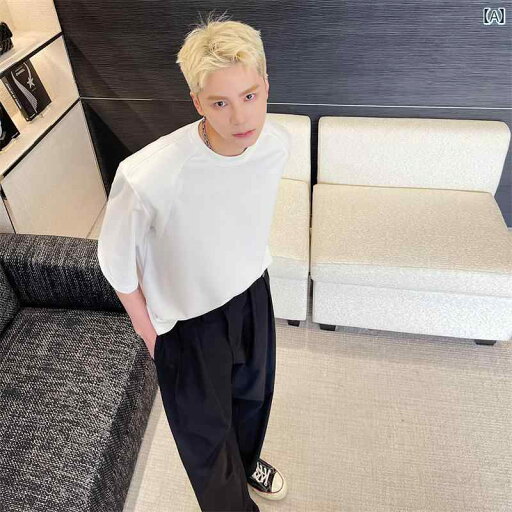 韓国 オーバーサイズ tシャツ 夏 レトロ 半袖 Tシャツ メンズ 肩パッド ゆったり 無地 ラグジュアリー ラウンドネック おしゃれ 白 黒 韓国 オーバーサイズ tシャツ 夏 レトロ 半袖 Tシャツ メンズ 肩パッド ゆったり 無地 ラグジュアリー ラウンドネック おしゃれ 白 黒