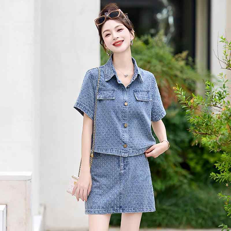 デニム 綿 リネン セットアップ 夏 カジュアル 風 2点 セット