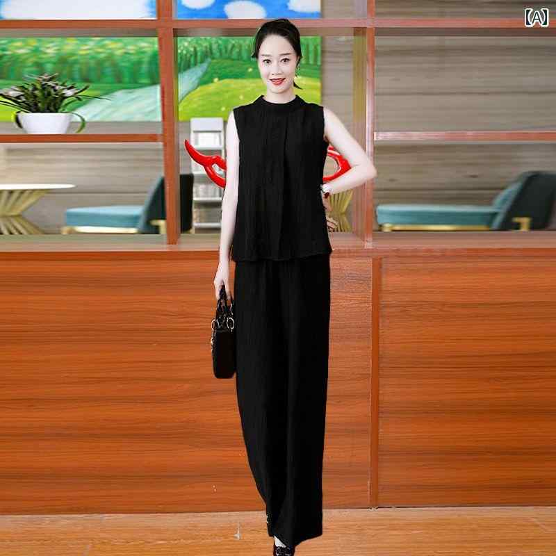 綿麻 麻 洋風 セットアップ 夏 フォーマル 可能 感 セットアップ パンツ