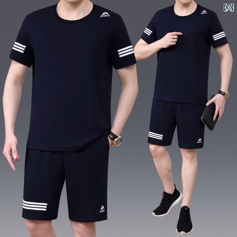 セットアップ ジャージ 上下 メンズ 半袖 カジュアル 大きめサイズ スポーツ 春夏 ショート パンツ スポーツウェア Tシャツ ブルー ホワイト ブラック