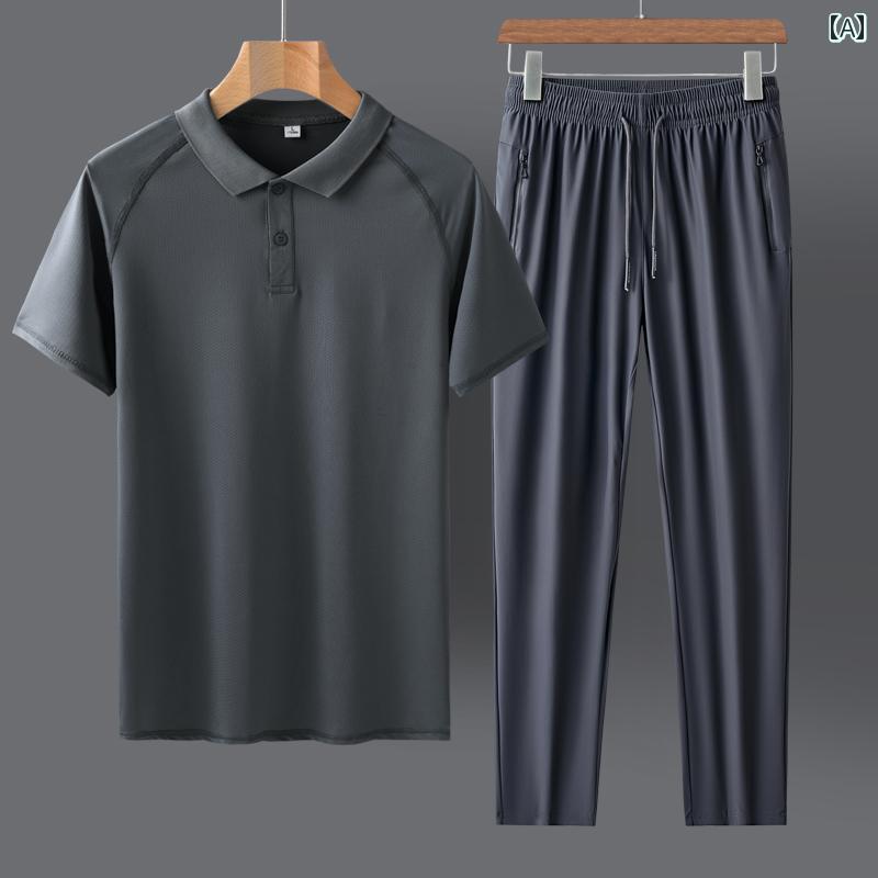 セットアップ ジャージ 上下 メンズ 半袖 カジュアル 大きめサイズ 快適 速乾 ポロシャツ 春夏 薄手 涼しい スポーツ グレー ホワイト ブラック