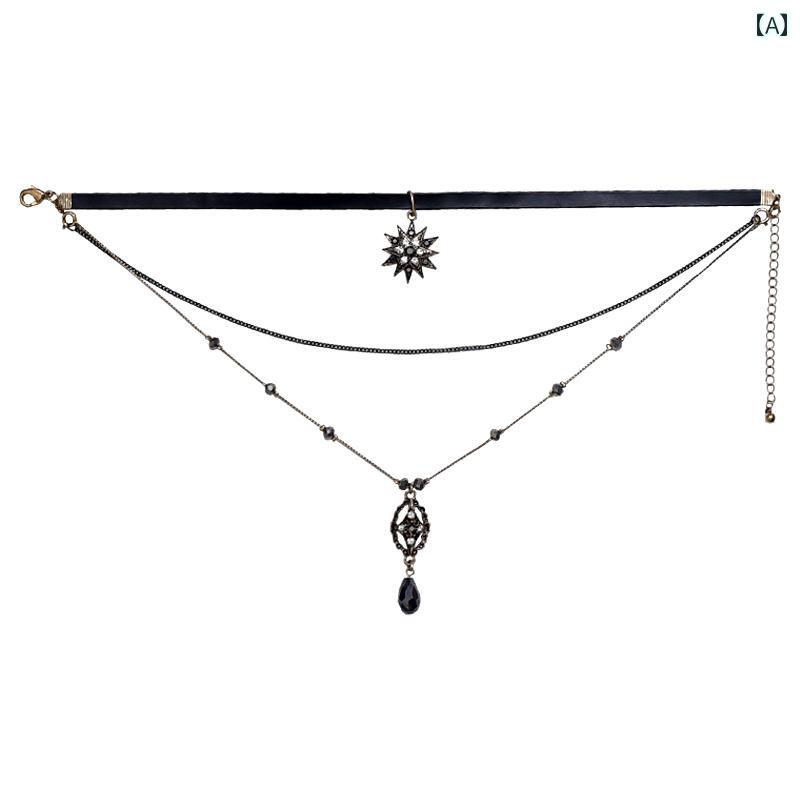 チョーカー レディース ネックレス アクセサリー ゴシック ゴスロリ 地雷 ロリータ パンク ゴス チェーン ジュエリー 黒