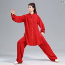 太極拳 服 レディース メンズ カンフー 武術 ウェア トレーニング 格闘技 丈 春秋 長袖 レッド ホワイト ブラック