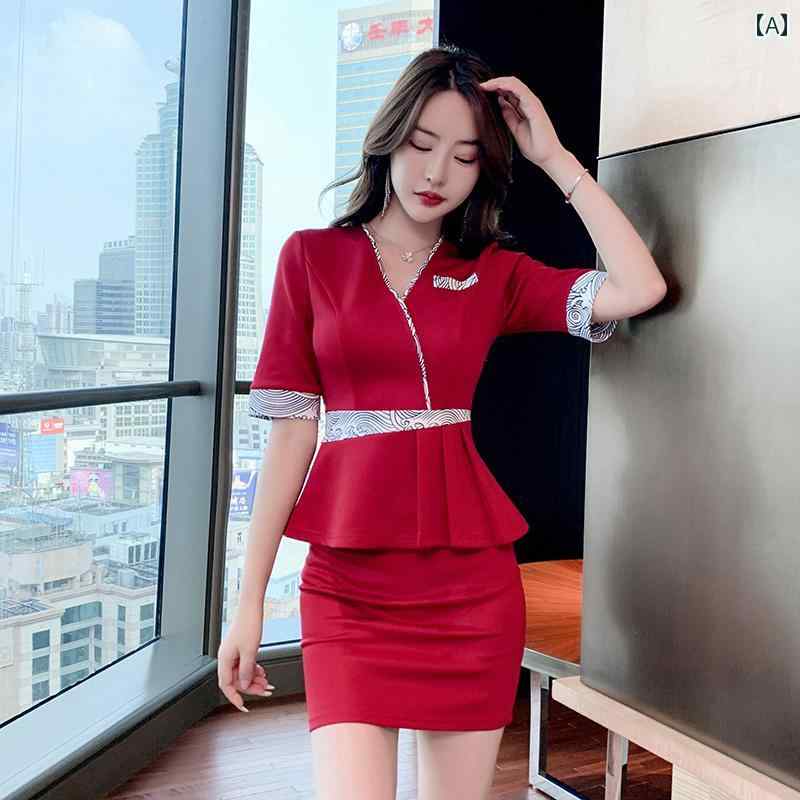 エステ ユニフォーム サロン クリニック 制服 スカート パンツ 秋冬 スーツ ネイビー レッド