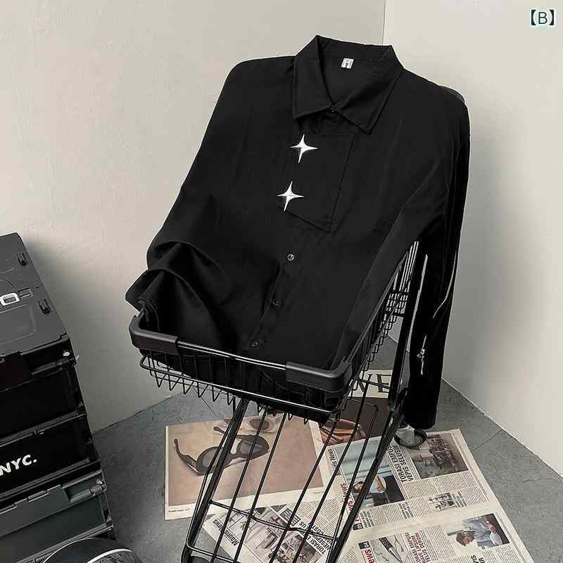 シャツ メンズ レディース トップス おしゃれ ファッション ボタン 韓国 肩パッド 長袖 カジュアル ホワイト ブラック