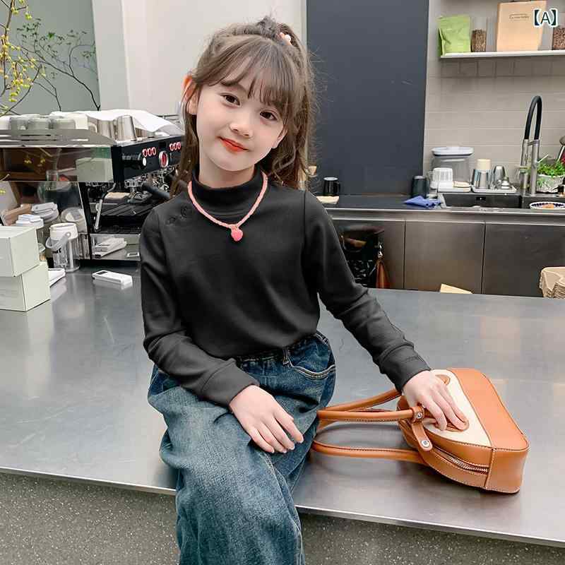 カットソー tシャツ キッズ 子供服 女の子 秋冬 フリース 厚手 タートルネック 長袖 トップス ブラック イエロー グレー ハイネック