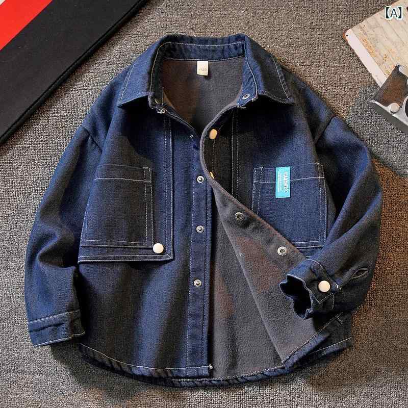 キッズ デニムシャツ 子供服 男の子 ファッション おしゃれ 秋冬 厚手 トップス 暖かい ブルー