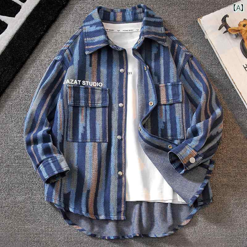 キッズ デニムシャツ 子供服 男の子 ファッション おしゃれ 春秋 デニム トップス ストライプ ブルー 韓国