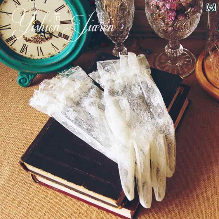 グローブ ショート 手袋 ウエディング 結婚式 ブライダル 花嫁 アクセサリー レトロ レース ガーゼ 透..