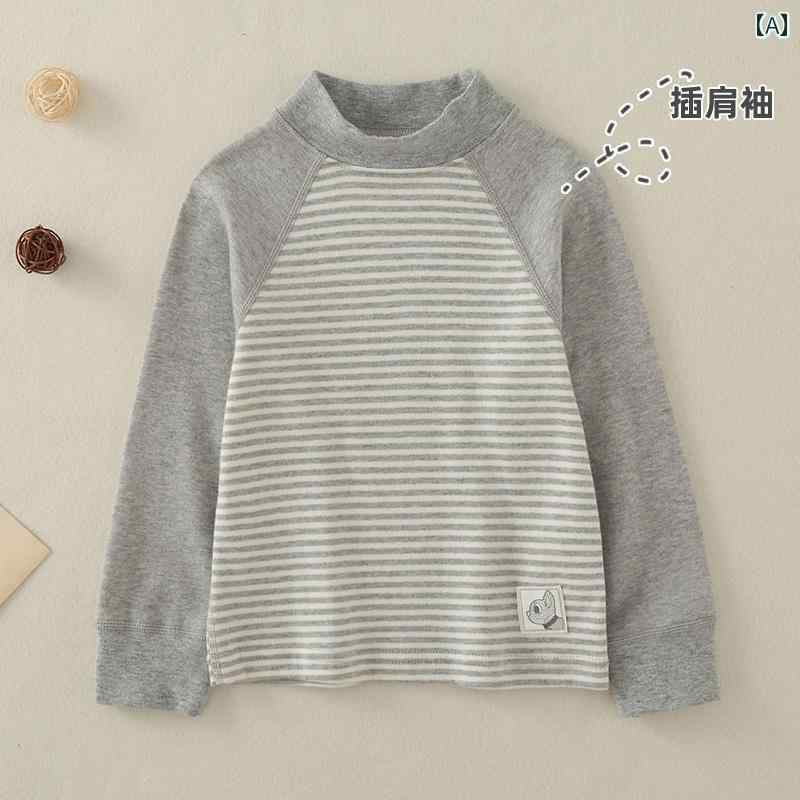 トップス キッズ 子供服 男の子 女の子 タートルネック 綿 ラグラン 長袖 秋冬 カジュアル グレー ブルー ベージュ ボーダー