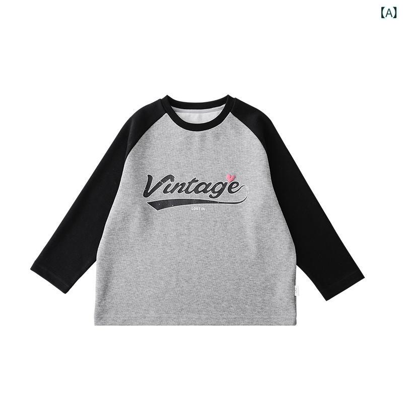 tシャツ キッズ 子供服 男の子 女の子 ロンT カジュアル トップス 春秋 ラグラン 長袖 ブラック パープル ピンク 韓国