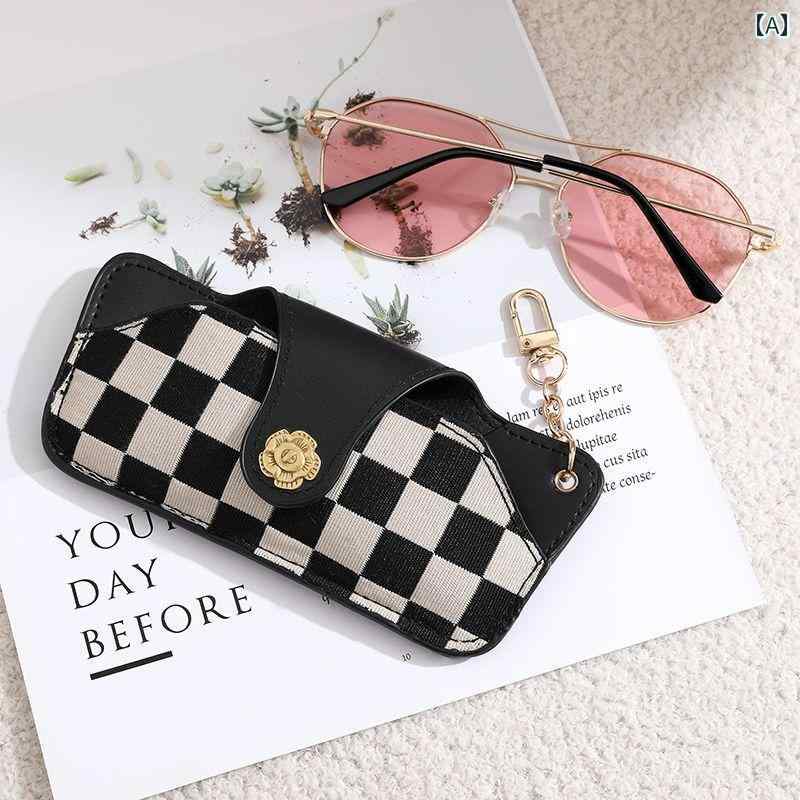 サングラスケース 眼鏡入れ クローブ レトロ レザー クリップ 収納 ポータブル チェック ブラック ホワ..