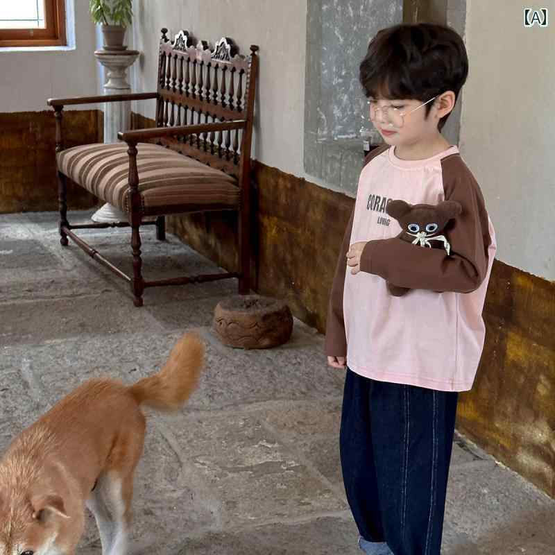 tシャツ キッズ 子供服 男の子 ロンT 長袖 春秋 ベビー ラグラン レター トップス ラウンドネック ピンク 韓国