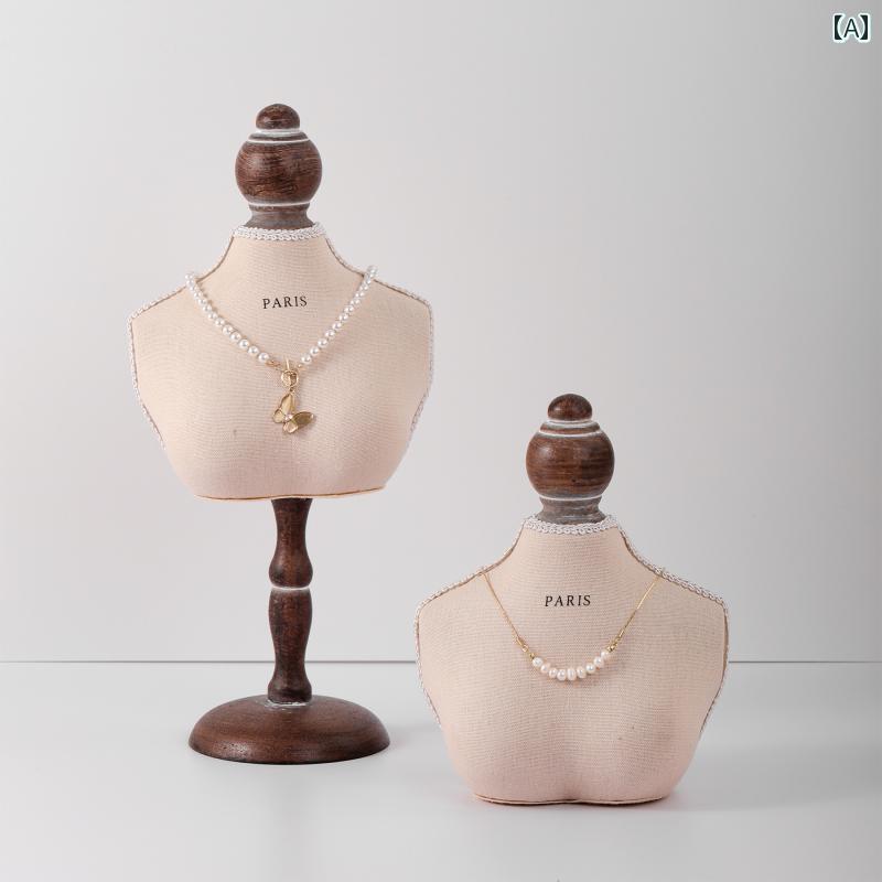 アクセサリースタンド トルソー ネックレス ペンダント ジュエリー ディスプレイ 店舗 撮影 小道具 木 レトロ シンプル おしゃれ 2点セット