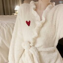 ガウン レディース セクシー 秋冬 厚手 あったか 快適 ゆったり 大人 シンプル ロング 入浴 バスローブ ルームウェア ハート 刺繍 大きめサイズ もこもこ...