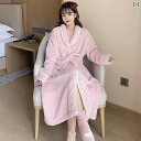 ガウン レディース 冬 パジャマ 長袖 コーラル 起毛 暖かい もこもこ かわいい バスローブ ルームウェア フランネル 大きめサイズ ピンク くま