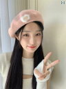 ベレー帽 レディース 秋冬 白 青 ピンク ハート 羽 ウール フェルト 暖かい 柔らかい シンプル 普段使い デート ショッピング かわいい ワンポイント