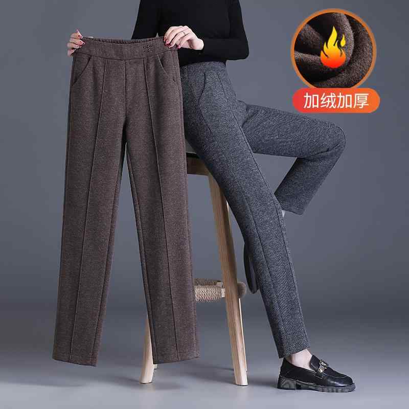 レディース ファッション シンプル オフィス 普段使い おしゃれ シガレットパンツ 秋冬 ウール フリースパンツ ハイウエスト スリム 厚手 ストレート パンツ