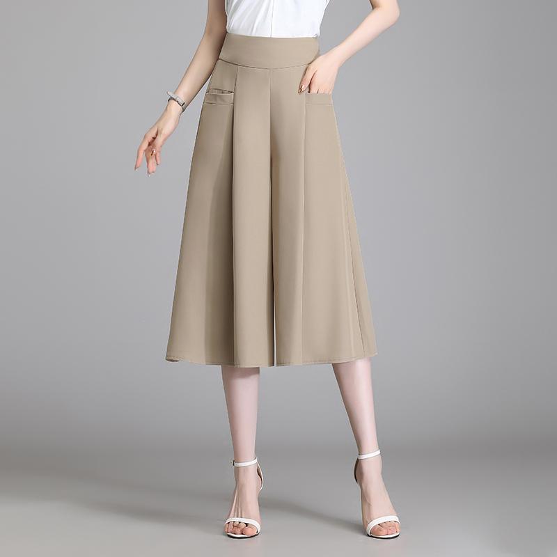 レディース ファッション おしゃれ 上品 シンプル クロップドパンツ キュロット 夏 薄手 涼しい 涼しい ズボン スリミング ハイウエスト ひんやり 涼しい 快適 ワイドレッグ パンツ