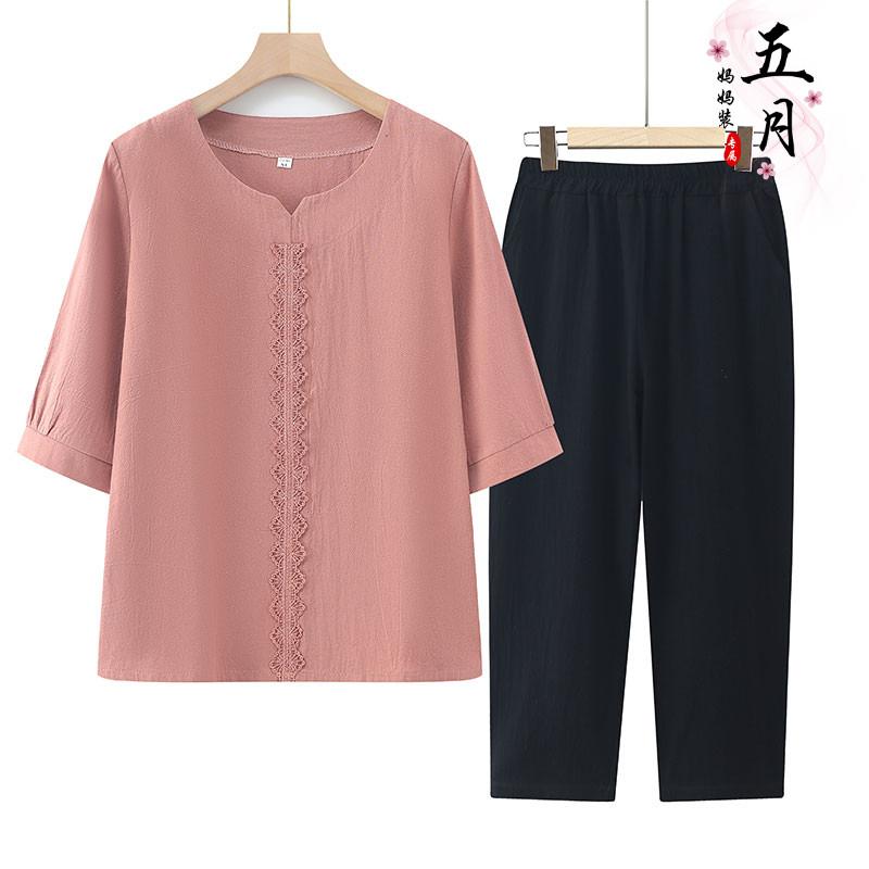 ミセス ファッション おしゃれ 婦人服 上品 淑女 レディース セットアップ 夏 綿 セットアップ 夏 綿 リネン 半袖 トップスが 夏 着る