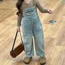 子供 サロペット オーバーオール キッズ 女の子 韓国 春秋 ベビー 幼児 レトロ デニム 長ズボン ゆったり ロング パンツ ポケット 無地 シンプル カジュアル 青 カーキ