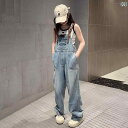 子供 サロペット オーバーオール 春秋 キッズ 女の子 デニム 長ズボンゆったり ロング ストレート ワイド パンツ ポケット バイカラー シンプル カジュアル