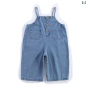 子供 サロペット オーバー 韓国 夏 キッズ 女の子 デニム 前後 2WAY 長ズボン ワイド パンツ ゆったり ポケット 無地 シンプル カジュアル