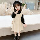 ジャンパースカート 女の子 ワンピース 春秋 コーデュロイ セット インナー トップス かわいい 韓国 シンプル ジャンスカ ピンク 乳白