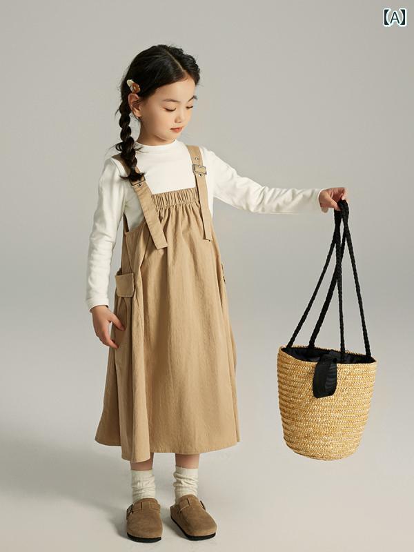 ジャンパースカート 女の子 ワンピース 子供 春秋 カジュアル ジャンパー スカート カーキ かわいい シ..