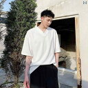 tシャツ メンズ 韓国 トップス カットソー 半袖 夏 Vネック 着回し レイヤード ゆったり 無地 シンプル カジュアル 白 黒 黄(4)