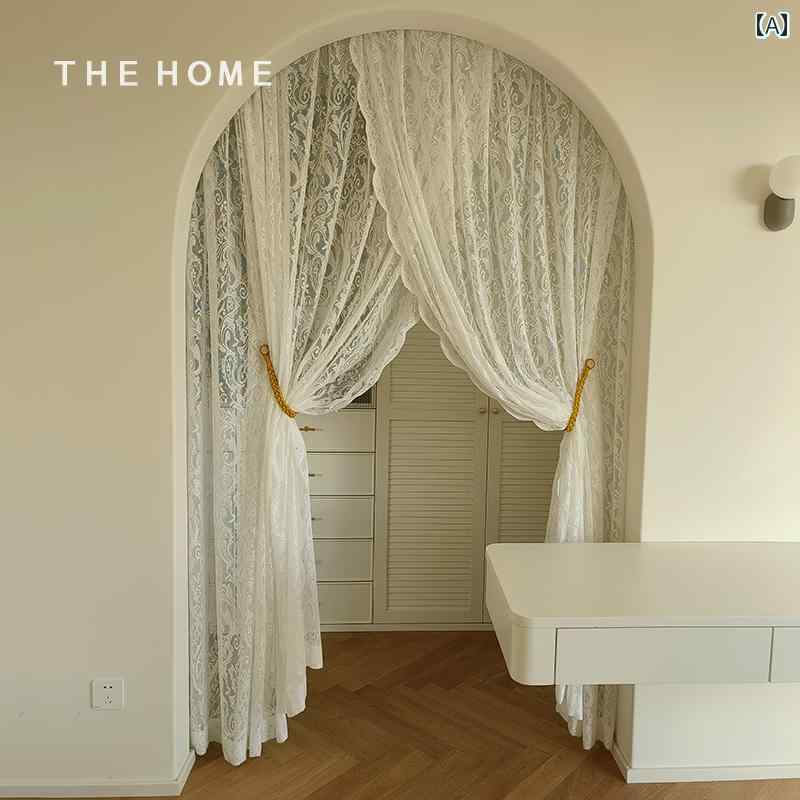 のれん レース 目隠し きれいめ フレンチ レトロ 春夏 バルコニー パーティーション リビングルーム 出窓 窓 ドアカーテン 日よけ シンプル モダン 白 花柄