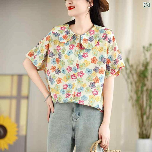 レディース ファッション おしゃれ 夏 プリント 半袖 Tシャツ レトロ ドール カラー トップス レディース ファッション おしゃれ 夏 プリント 半袖 Tシャツ レトロ ドール カラー トップス