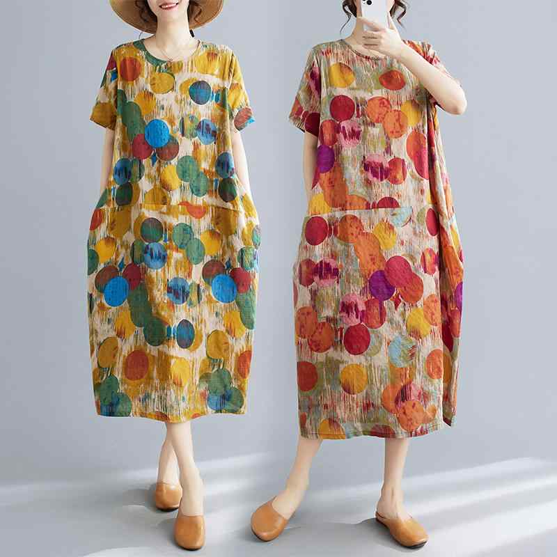 レディース ファッション おしゃれ フランス 夏 プリント スカート 半袖 ドレス
