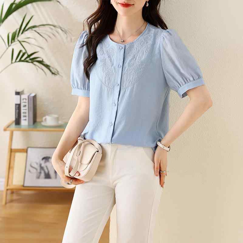 レディース ファッション おしゃれ 夏 パフスリーブ チャイナ風 Tシャツ トップス 刺繍 婦人服
