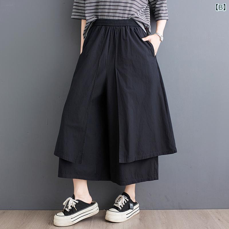 レディース ファッション おしゃれ カット オフ 夏 カジュアル パンツ ハイウエスト スリミング ストレート ワイドレッグ パンツ