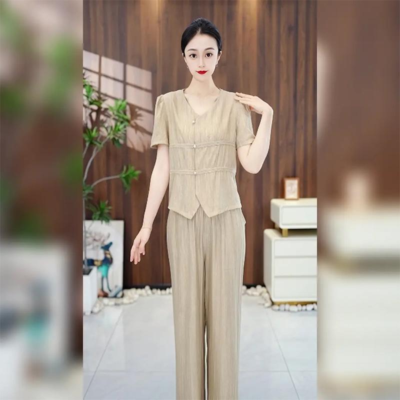 ひんやり 涼しい 快適 綿 リネン セットアップ 夏 洋風 セットアップ