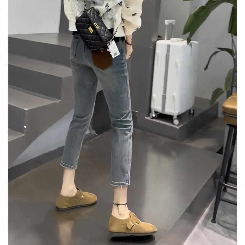 レディース ファッション カジュアル おしゃれ ポケット コント カラー クロップド ジーンズ 小柄 クロ..