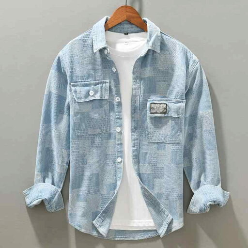 春秋 綿 ワークウェア デニムシャツ ジャケット トレンド チェック シャツ コート トップス 服 春秋 綿 ワークウェア デニムシャツ ジャケット トレンド チェック シャツ コート トップス 服