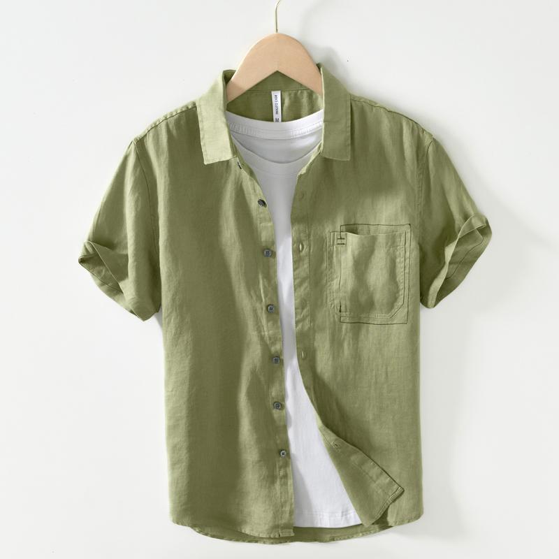 夏 リネン 半袖 シャツ レトロ トレンド 快適 快適 リネン 生地 シャツ 薄手 涼しい シャツ